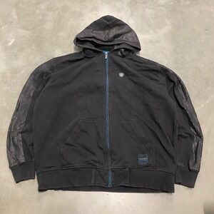 Enyce Mens XXL Full Zip Hoodie Black Blue Textured Sleeve Streetwear Y2K Jacket